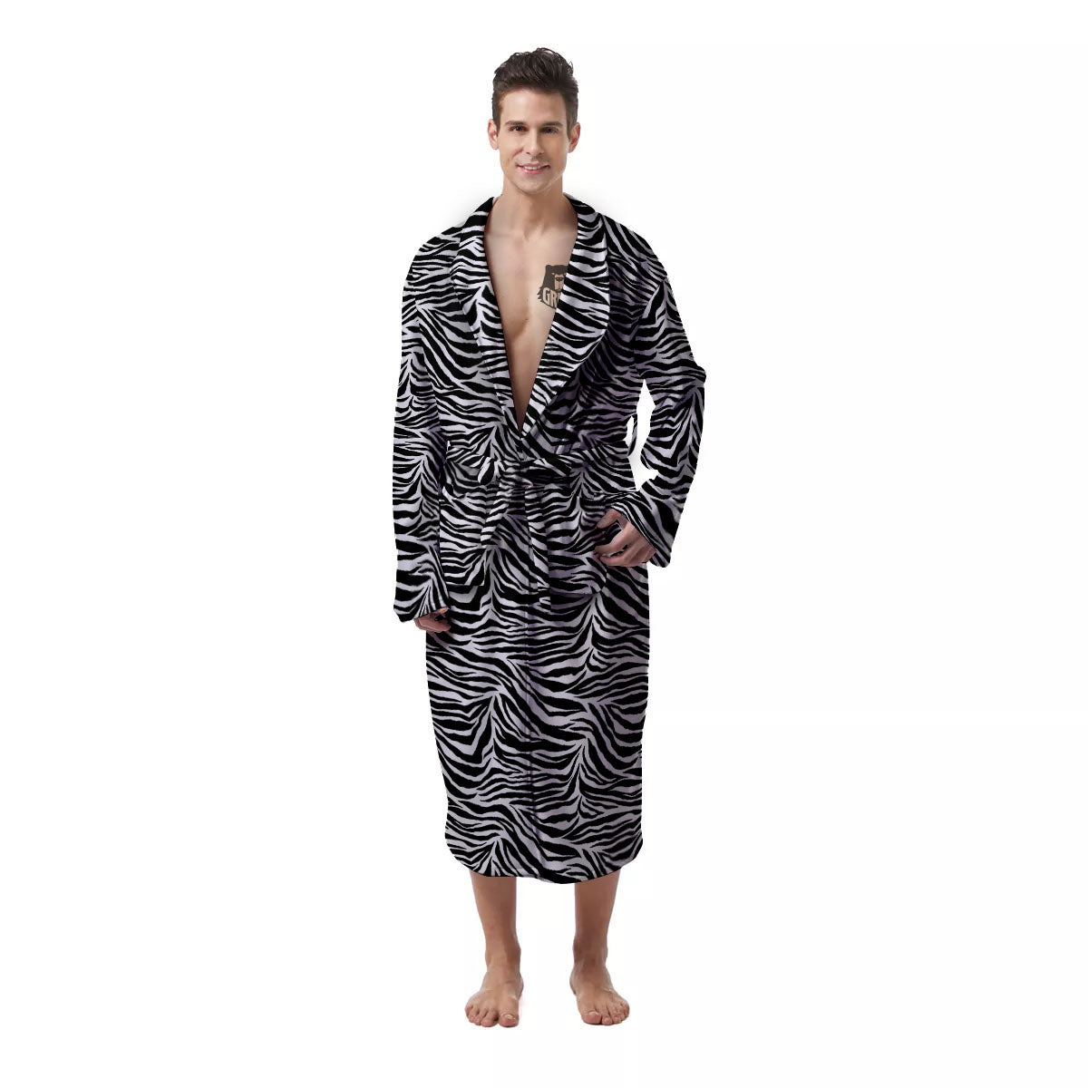 Zebra Black White Print Pattern Men's Robe-grizzshop
