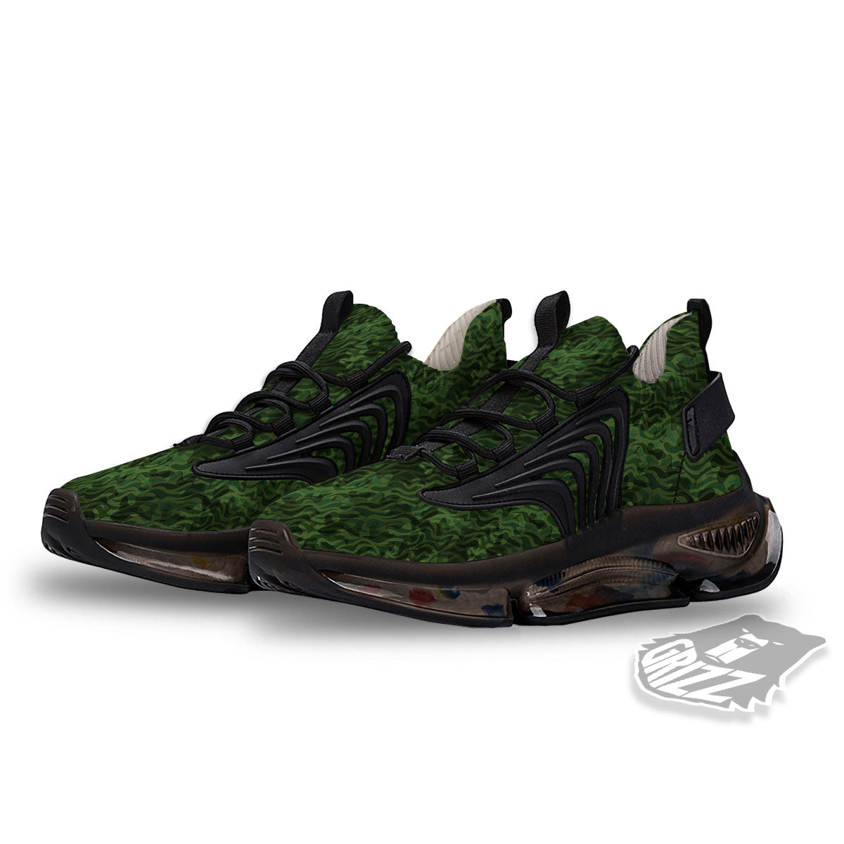 Zebra Camo Green Print Pattern Black Gym Shoes-grizzshop