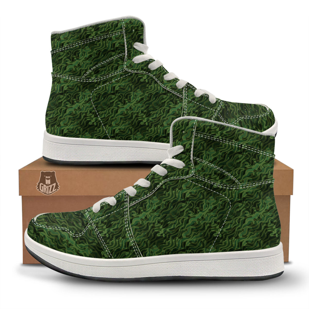 Zebra Camo Green Print Pattern High Top Sneakers-grizzshop