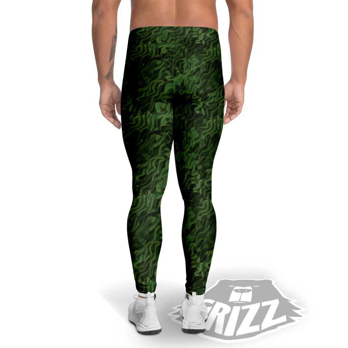 Zebra Camo Green Print Pattern Men's Leggings-grizzshop