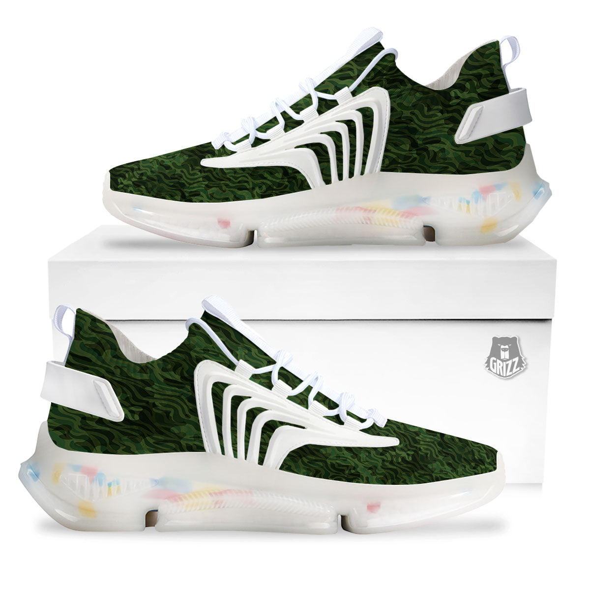 Zebra Camo Green Print Pattern White Gym Shoes-grizzshop