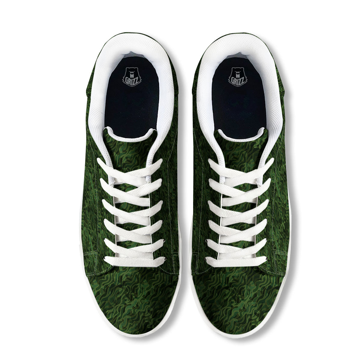 Zebra Camo Green Print Pattern White Low Top Sneakers-grizzshop