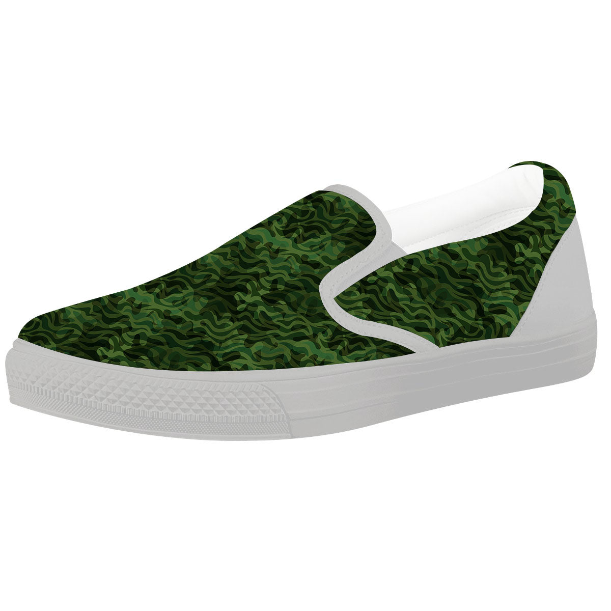 Zebra Camo Green Print Pattern White Slip On Shoes-grizzshop