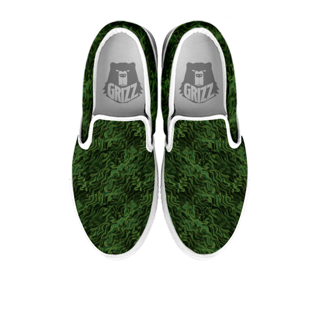 Zebra Camo Green Print Pattern White Slip On Shoes-grizzshop