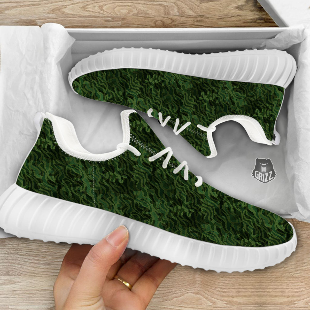 Zebra Camo Green Print Pattern White Walking Shoes-grizzshop