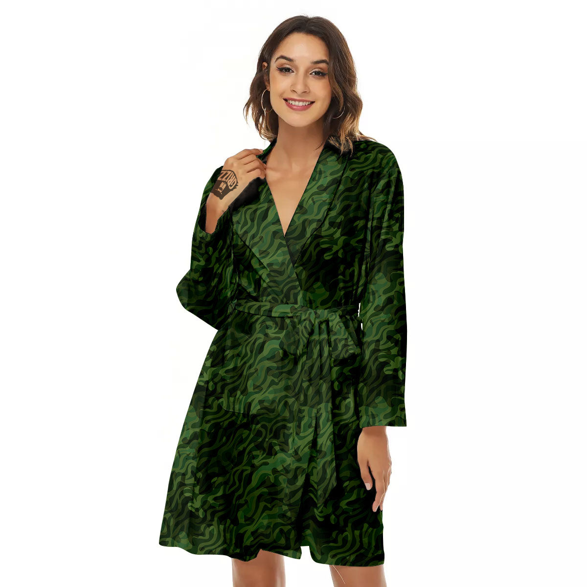 Zebra Camo Green Print Pattern Women's Robe-grizzshop