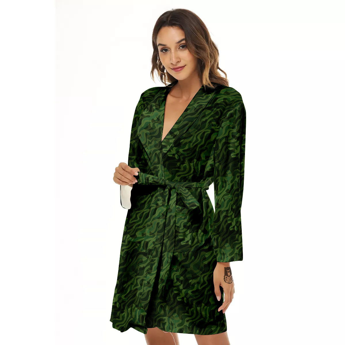 Zebra Camo Green Print Pattern Women's Robe-grizzshop