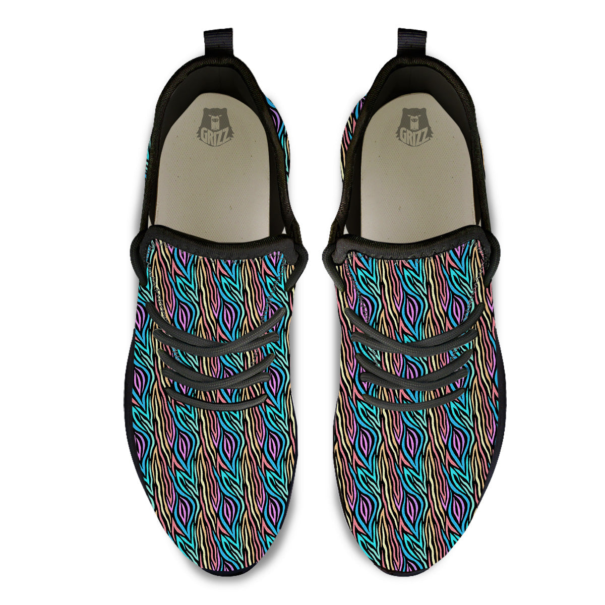 Zebra Colorful Print Pattern Black Athletic Shoes-grizzshop