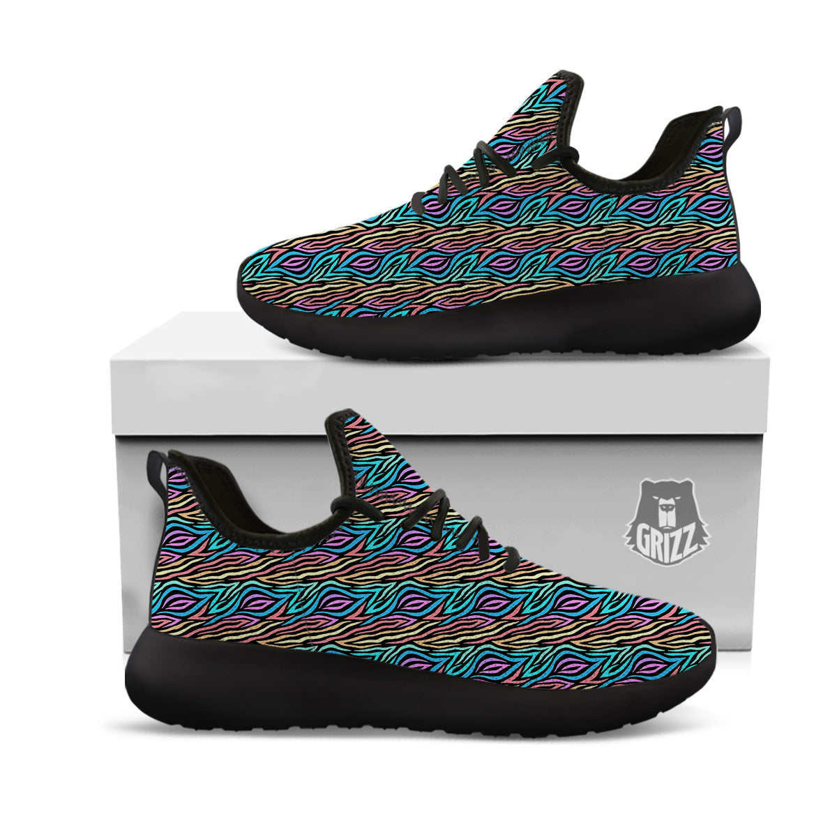 Zebra Colorful Print Pattern Black Athletic Shoes-grizzshop