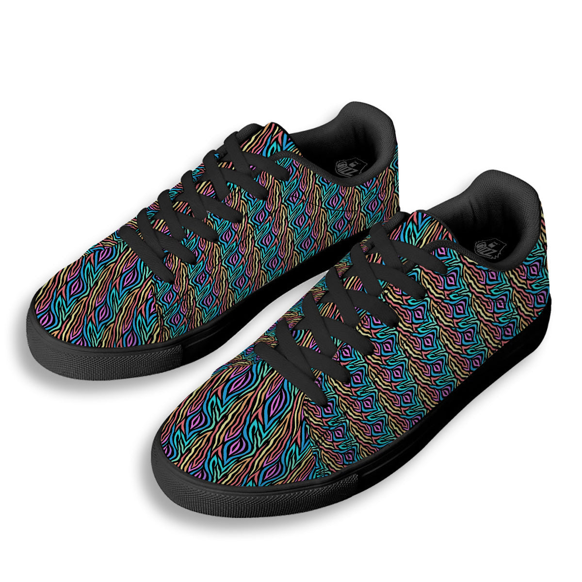Zebra Colorful Print Pattern Black Low Top Sneakers-grizzshop