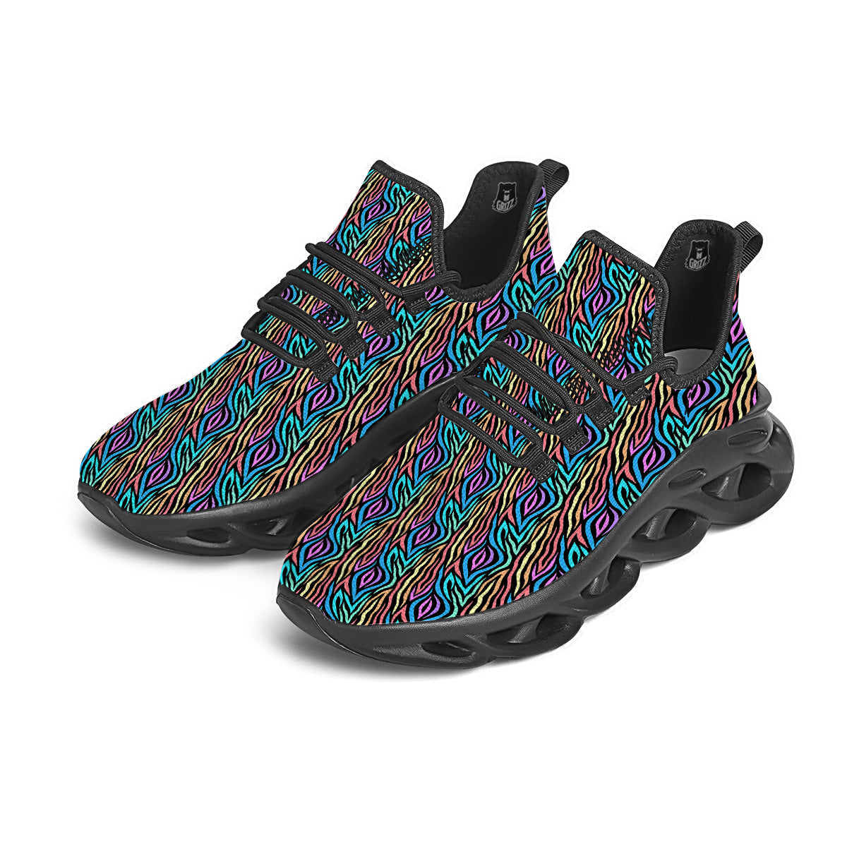 Zebra Colorful Print Pattern Black Running Shoes-grizzshop