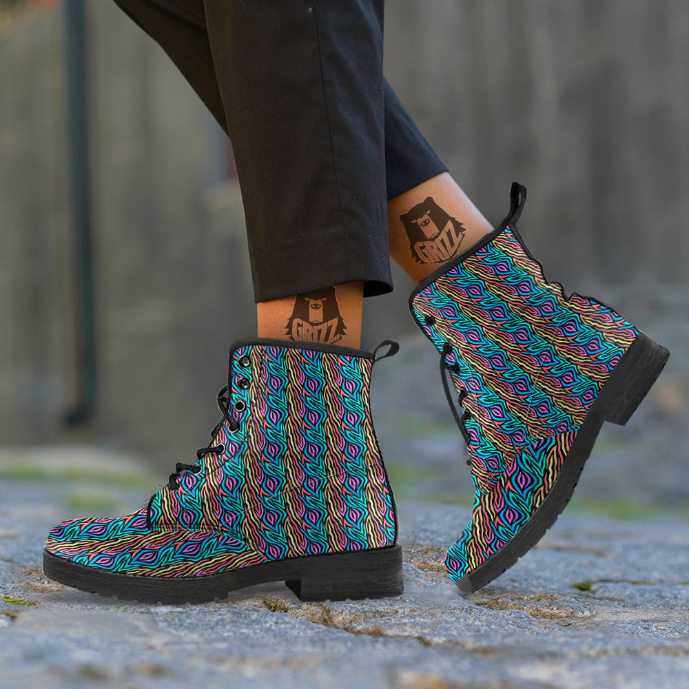 Zebra Colorful Print Pattern Leather Boots-grizzshop
