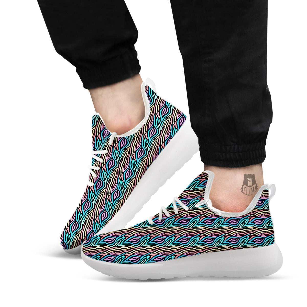 Zebra Colorful Print Pattern White Athletic Shoes-grizzshop