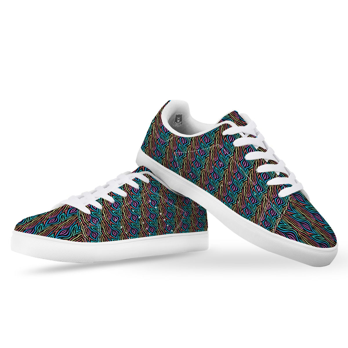 Zebra Colorful Print Pattern White Low Top Sneakers-grizzshop