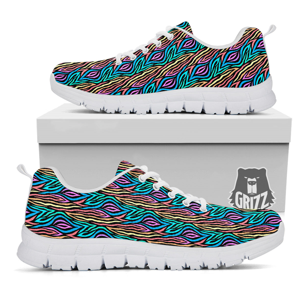 Zebra Colorful Print Pattern White Sneaker-grizzshop