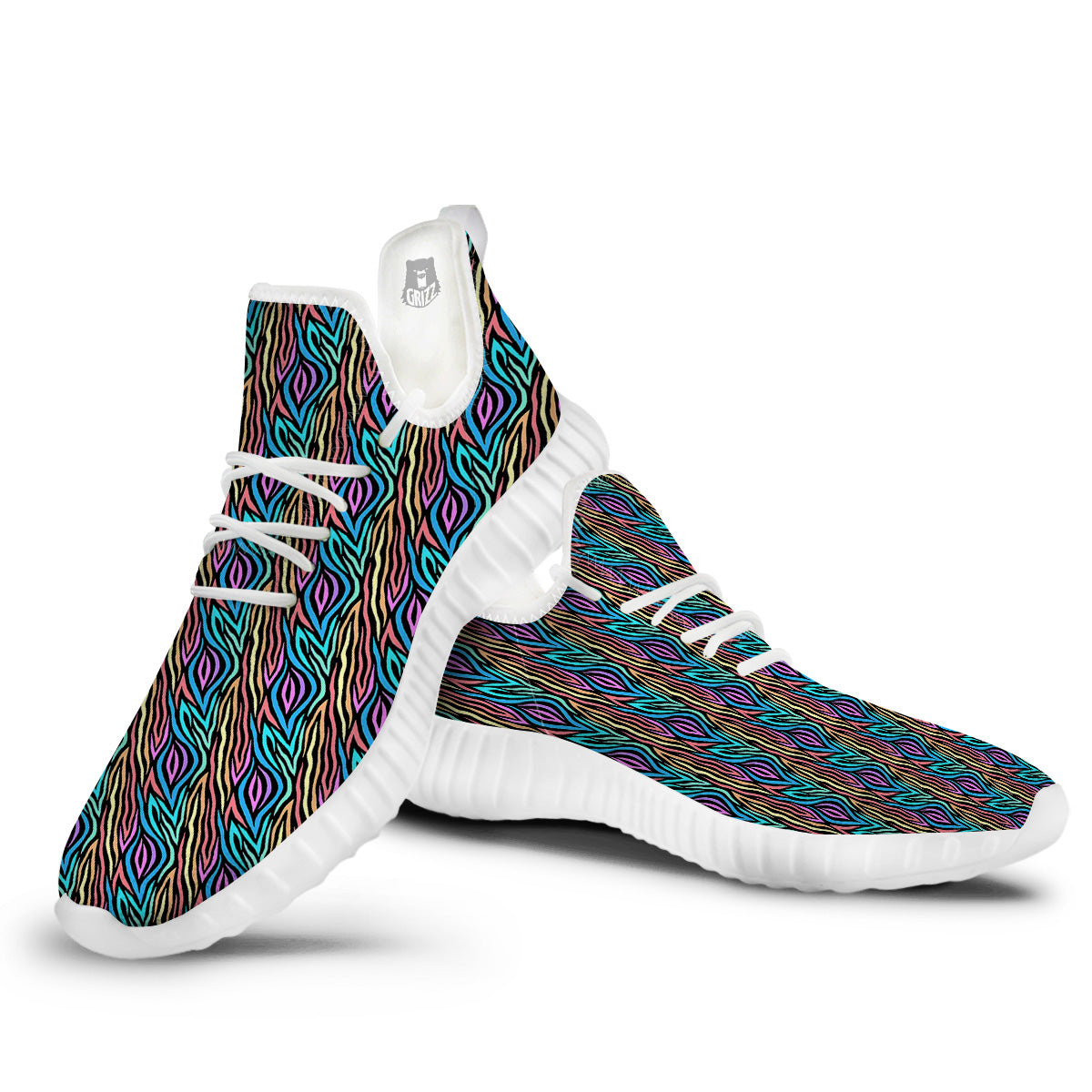 Zebra Colorful Print Pattern White Walking Shoes-grizzshop