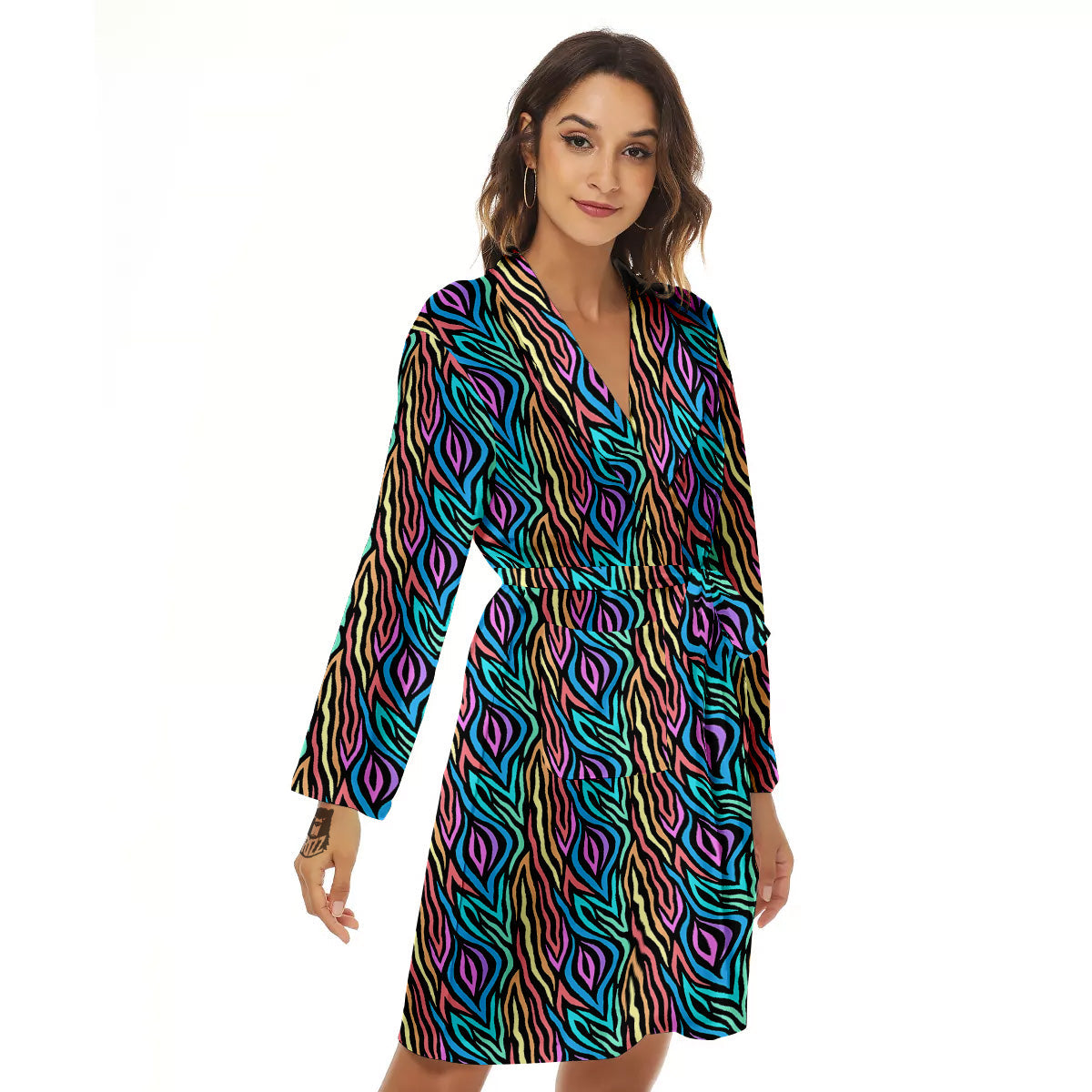 Zebra Colorful Print Pattern Women's Robe-grizzshop