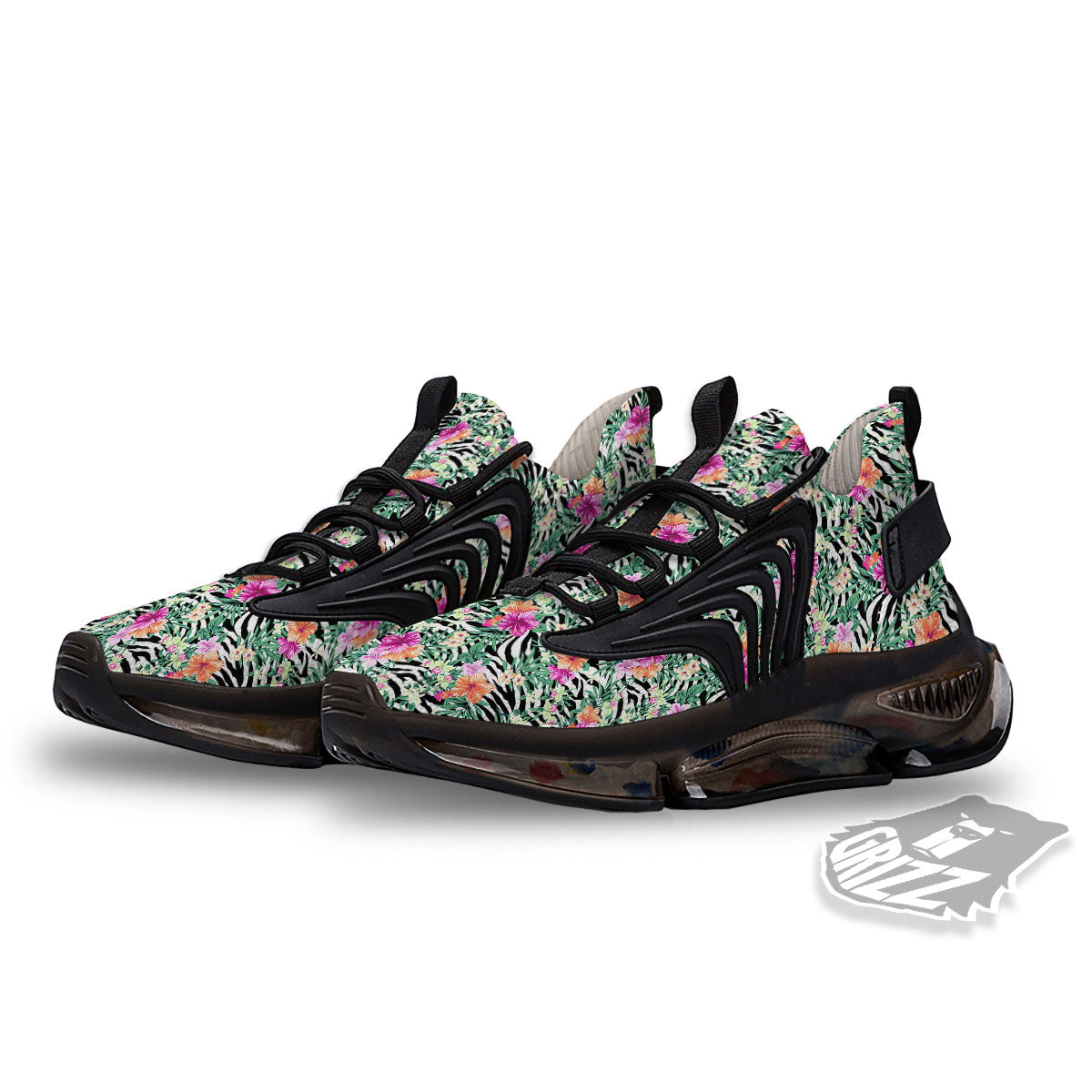 Zebra Floral Black White Print Pattern Black Gym Shoes-grizzshop