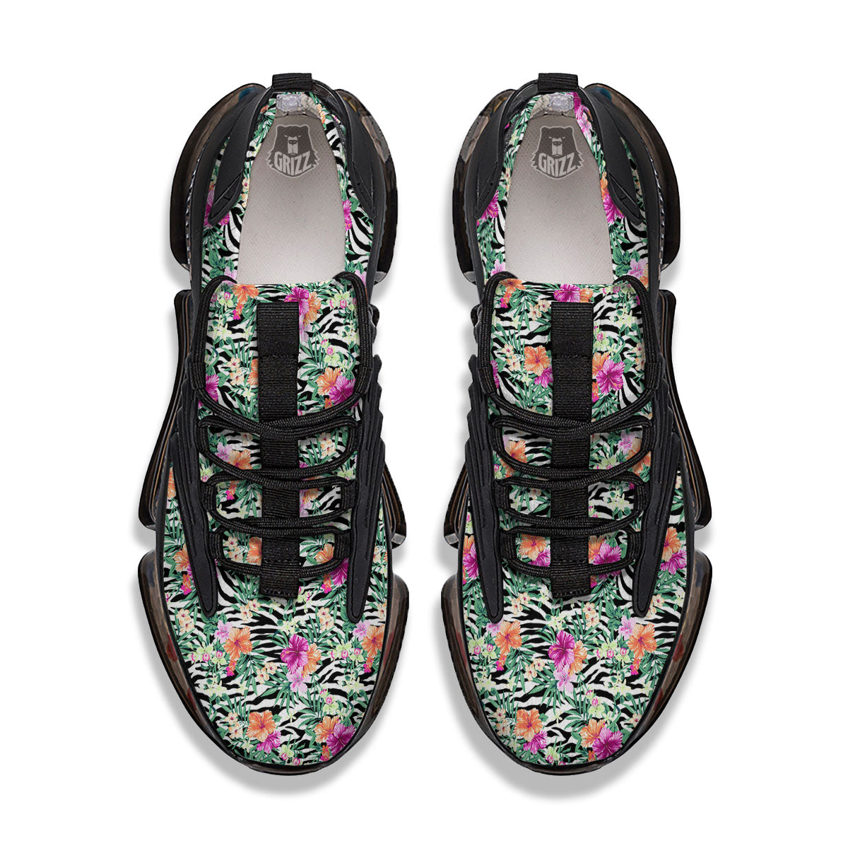 Zebra Floral Black White Print Pattern Black Gym Shoes-grizzshop