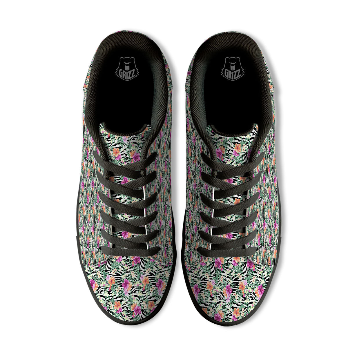 Zebra Floral Black White Print Pattern Black Low Top Sneakers-grizzshop
