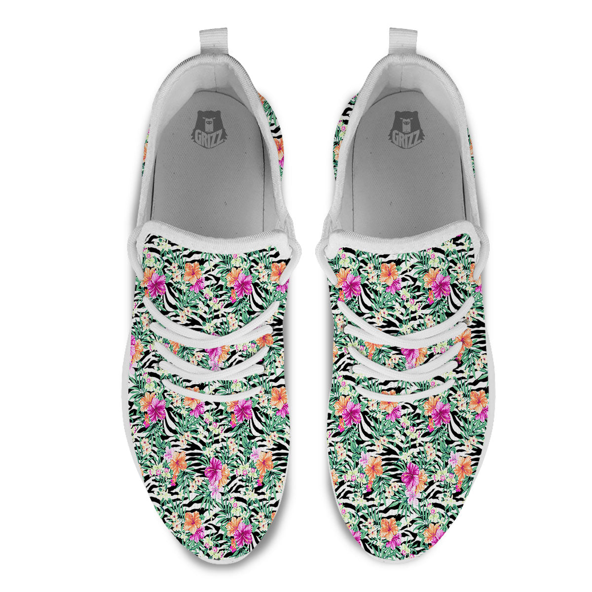 Zebra Floral Black White Print Pattern White Athletic Shoes-grizzshop