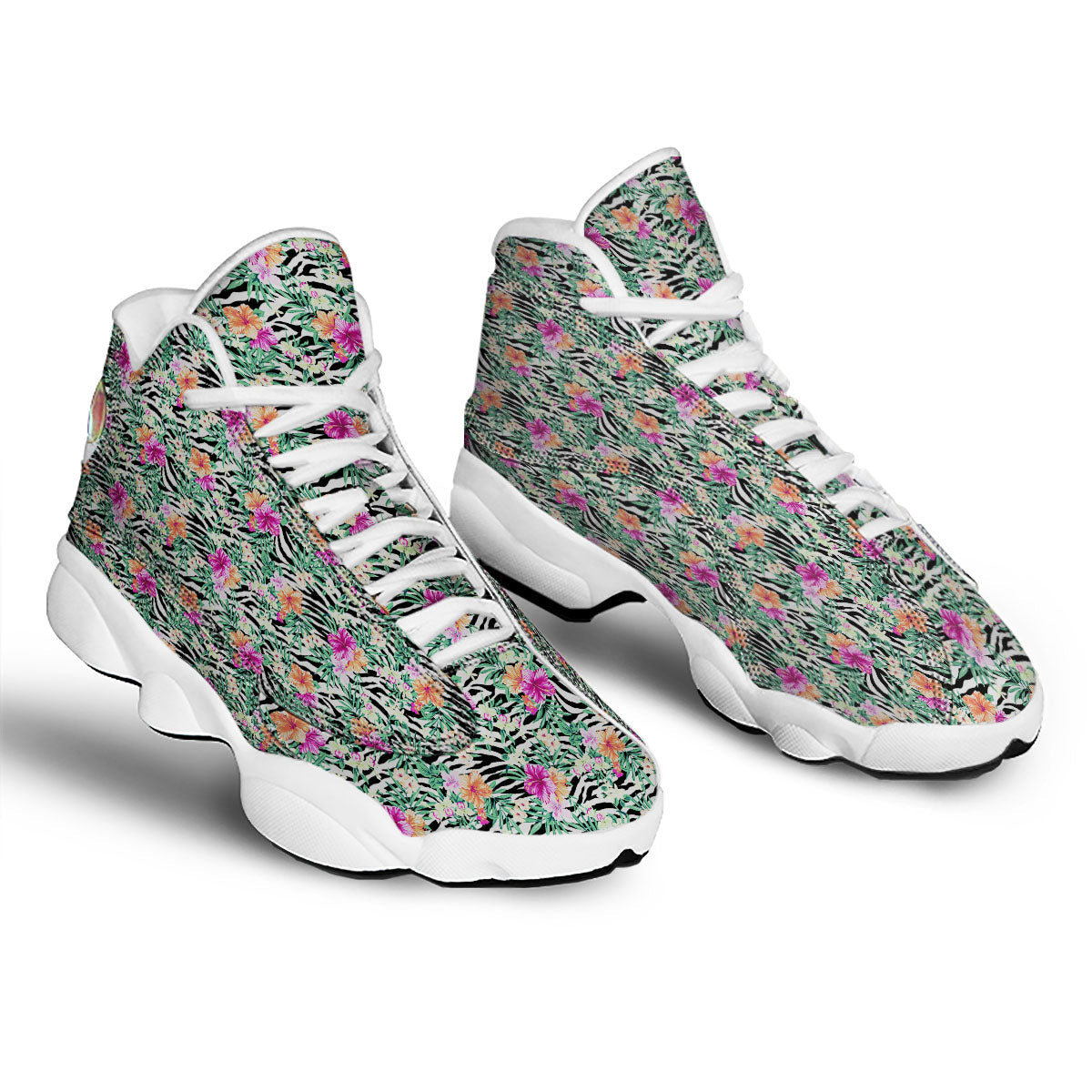 Zebra Floral Black White Print Pattern White Basketball Shoes-grizzshop