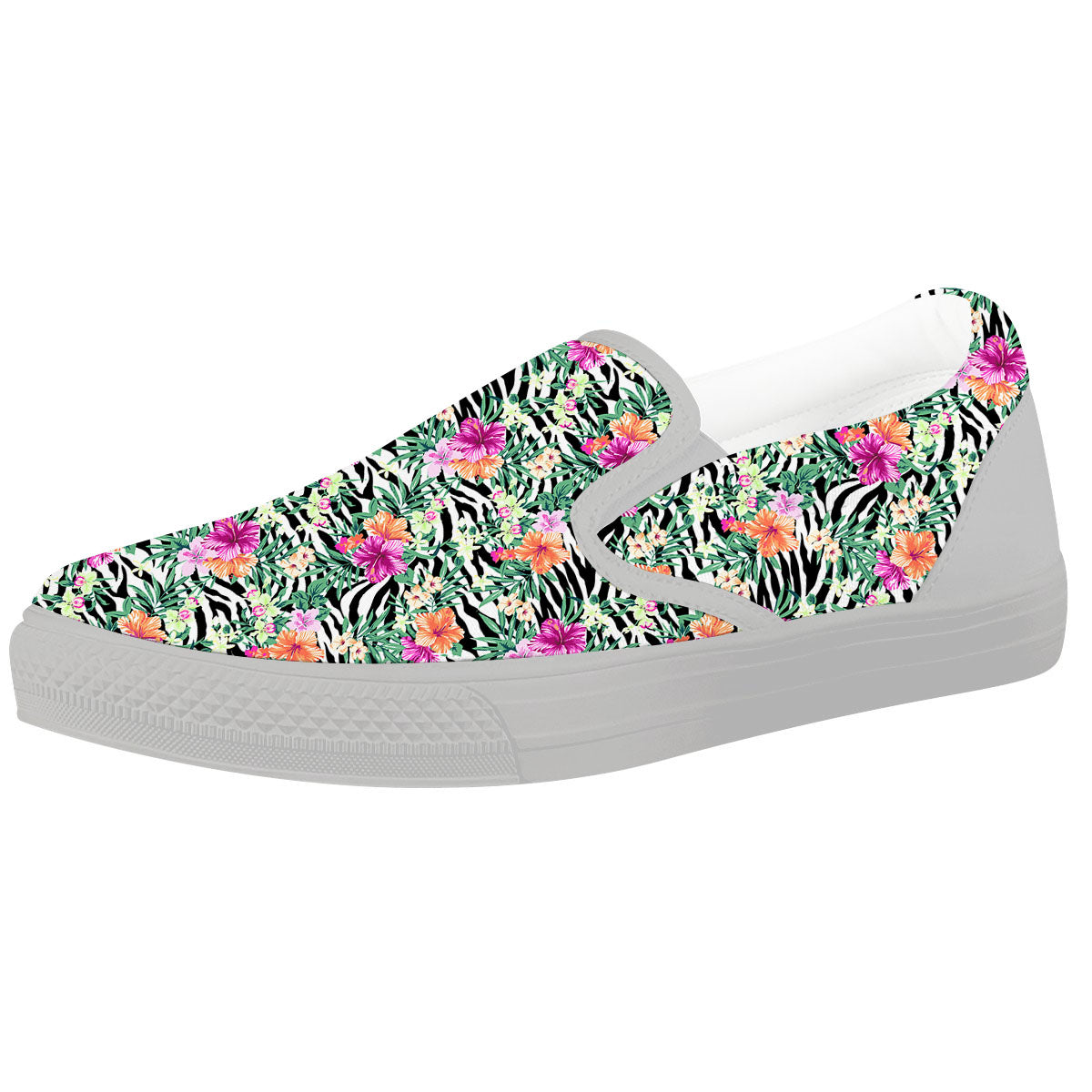 Zebra Floral Black White Print Pattern White Slip On Shoes-grizzshop