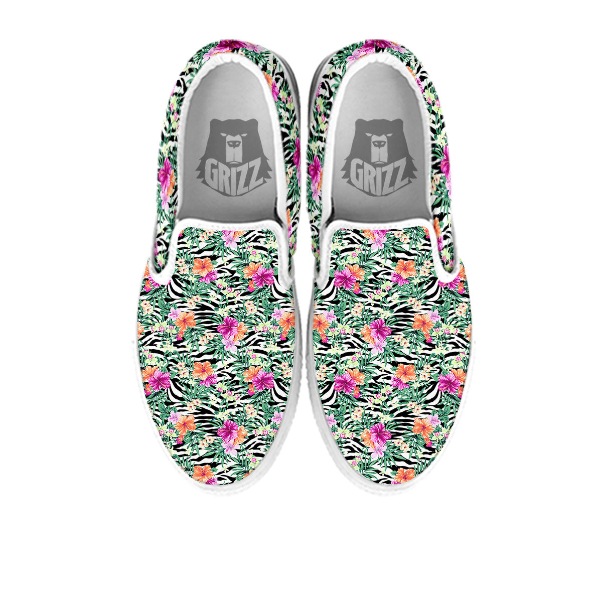 Zebra Floral Black White Print Pattern White Slip On Shoes-grizzshop