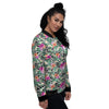 Zebra Floral Black White Print Pattern Women's Bomber Jacket-grizzshop