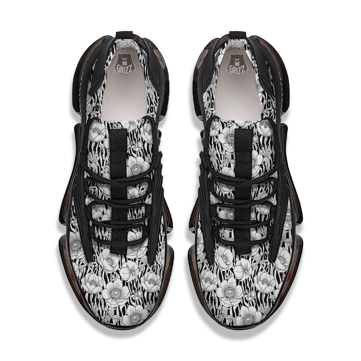 Zebra Flower Black White Print Pattern Black Gym Shoes-grizzshop