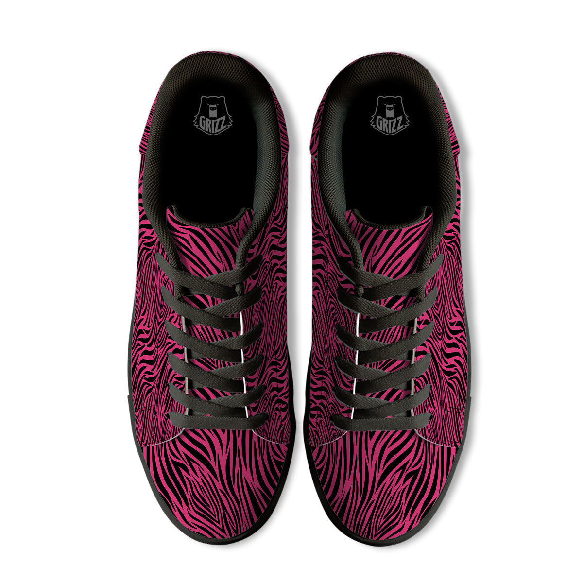 Zebra Hot Pink Print Pattern Black Low Top Sneakers-grizzshop