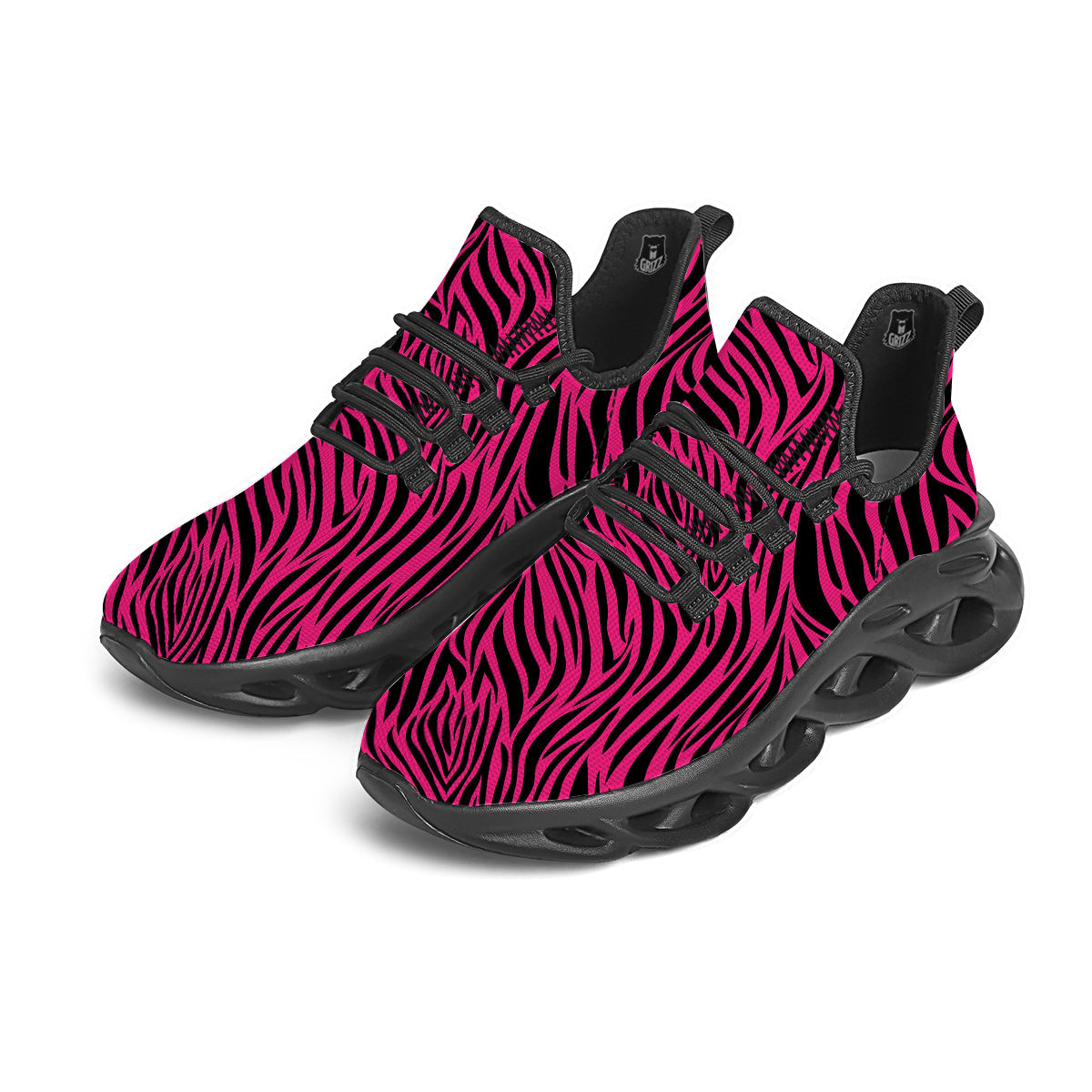 Zebra Hot Pink Print Pattern Black Running Shoes-grizzshop