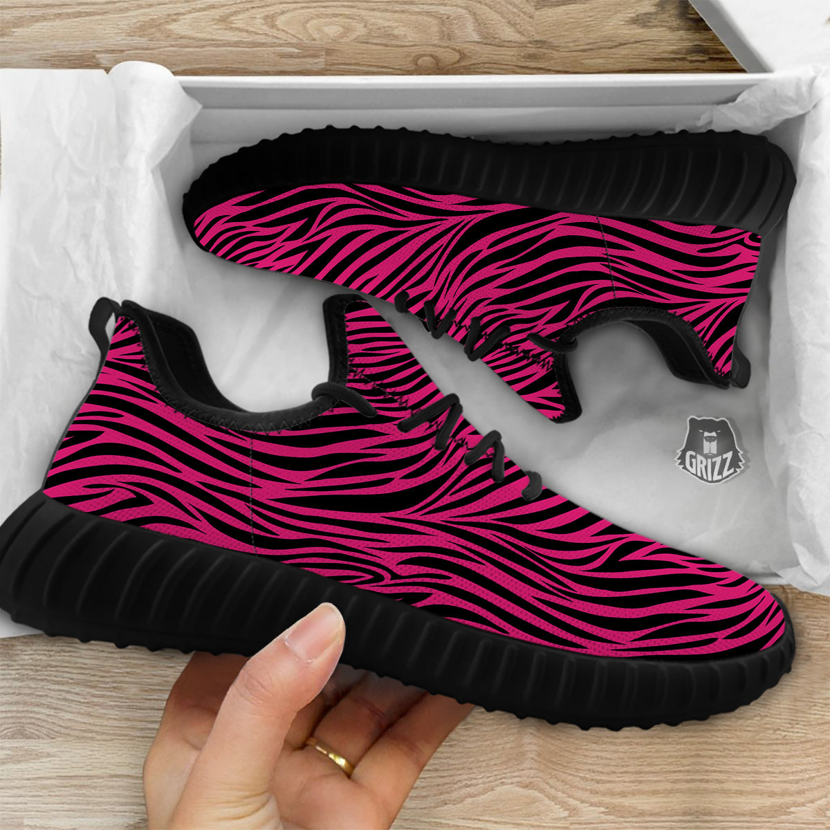 Zebra Hot Pink Print Pattern Black Walking Shoes-grizzshop