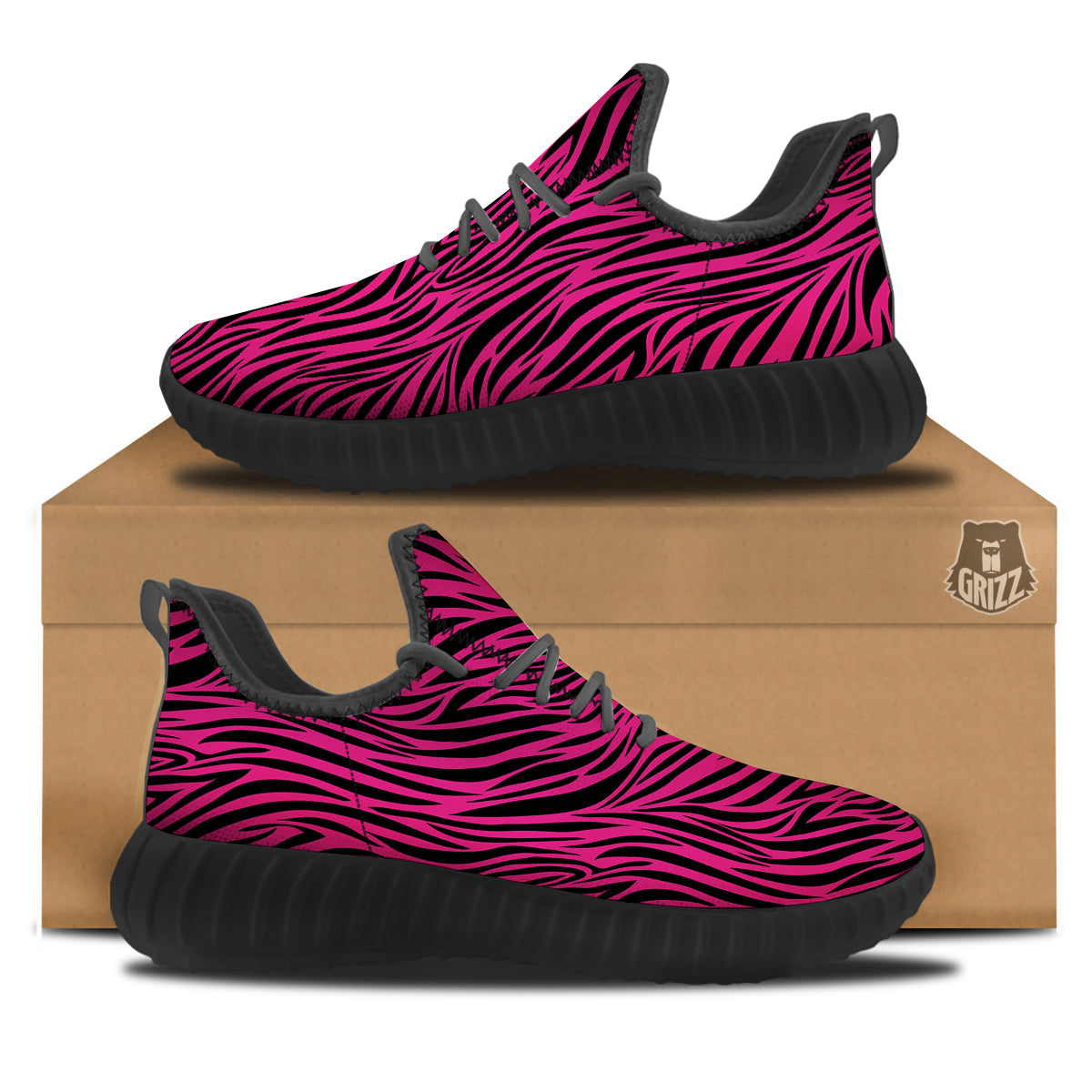 Zebra Hot Pink Print Pattern Black Walking Shoes-grizzshop