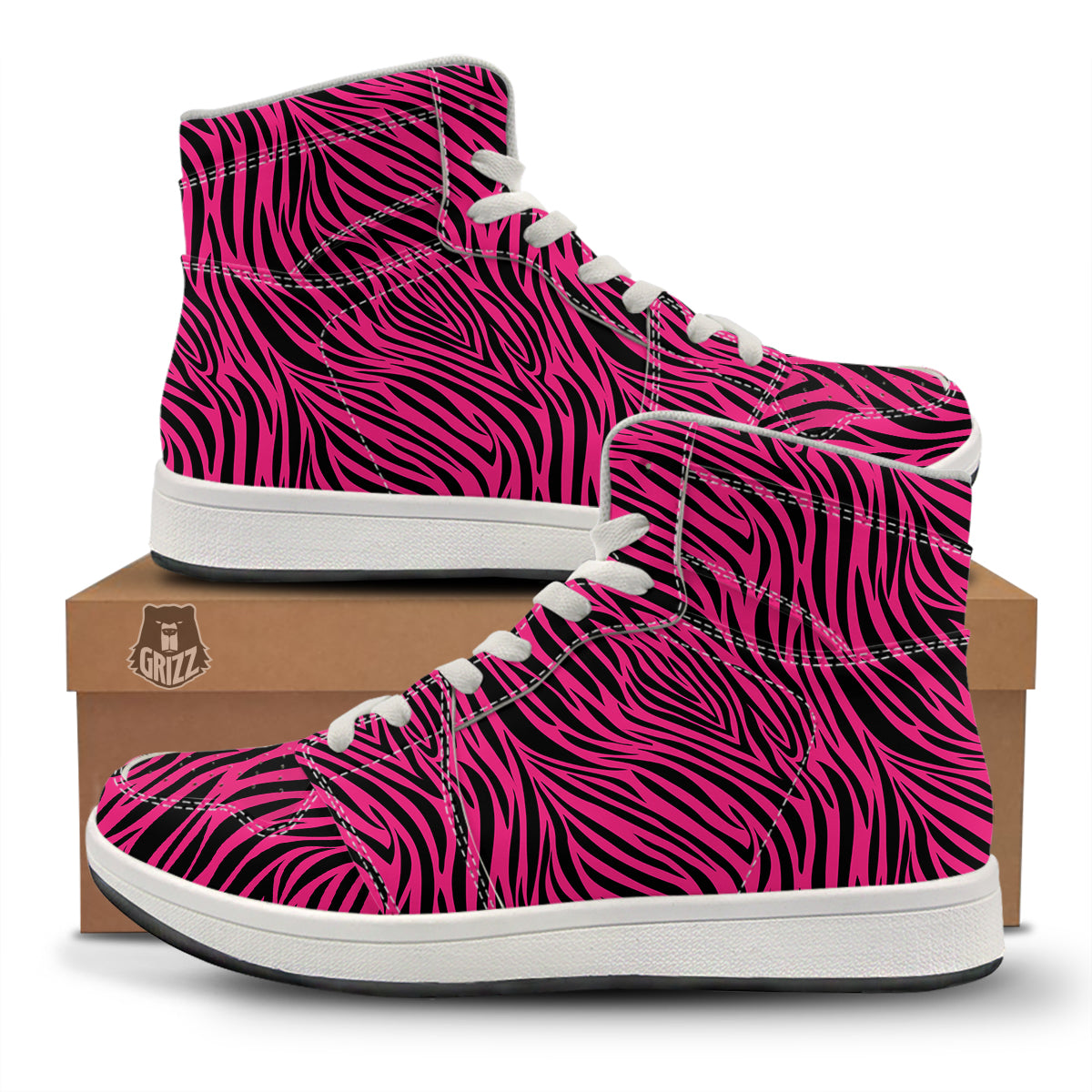 Zebra Hot Pink Print Pattern High Top Sneakers-grizzshop