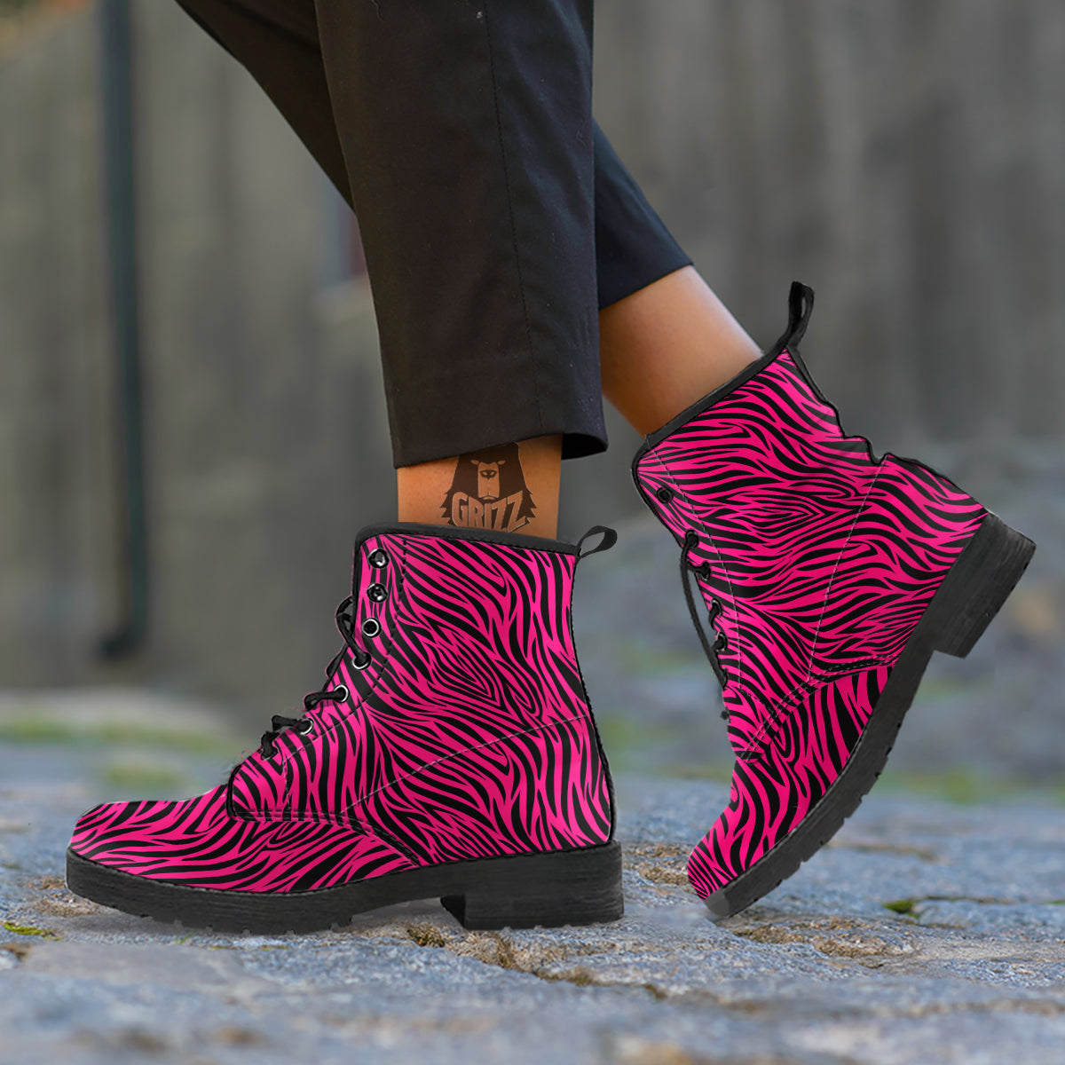 Zebra Hot Pink Print Pattern Leather Boots-grizzshop
