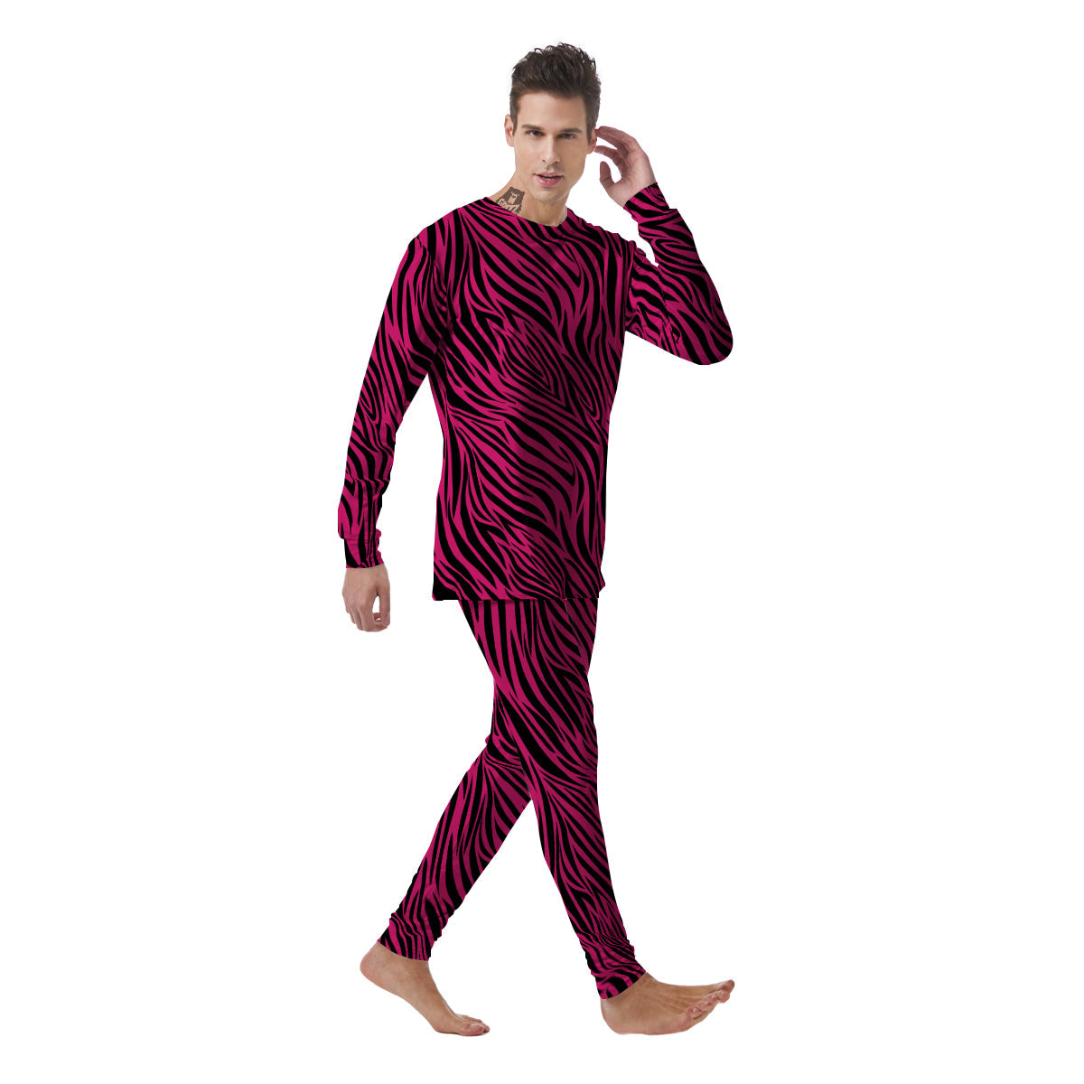 Zebra Hot Pink Print Pattern Men's Pajamas-grizzshop