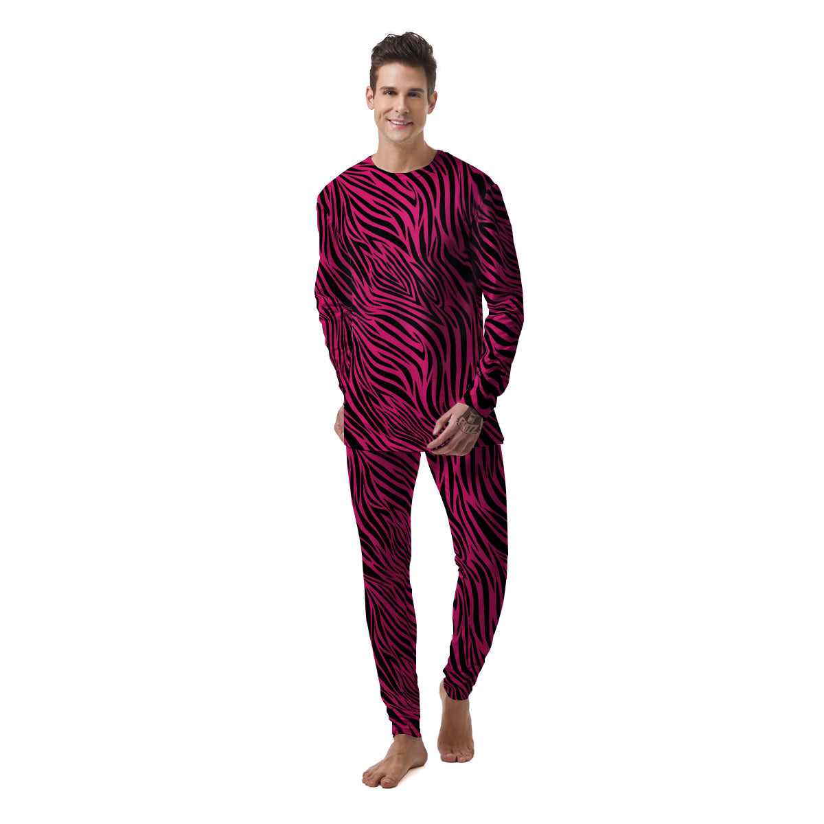 Zebra Hot Pink Print Pattern Men's Pajamas-grizzshop