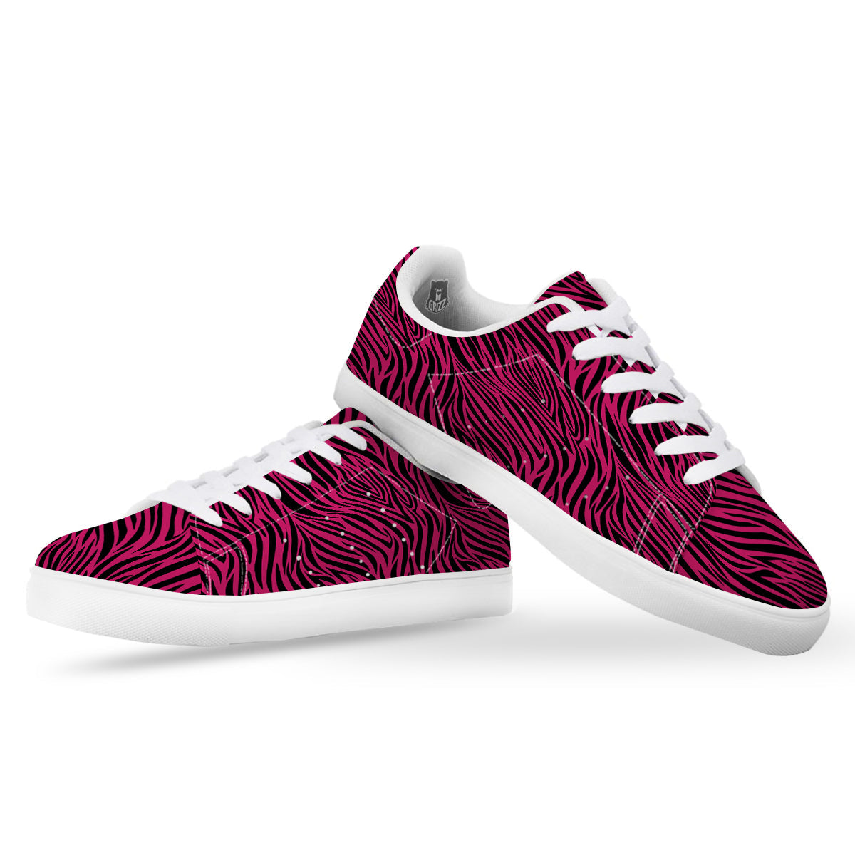 Zebra Hot Pink Print Pattern White Low Top Sneakers-grizzshop