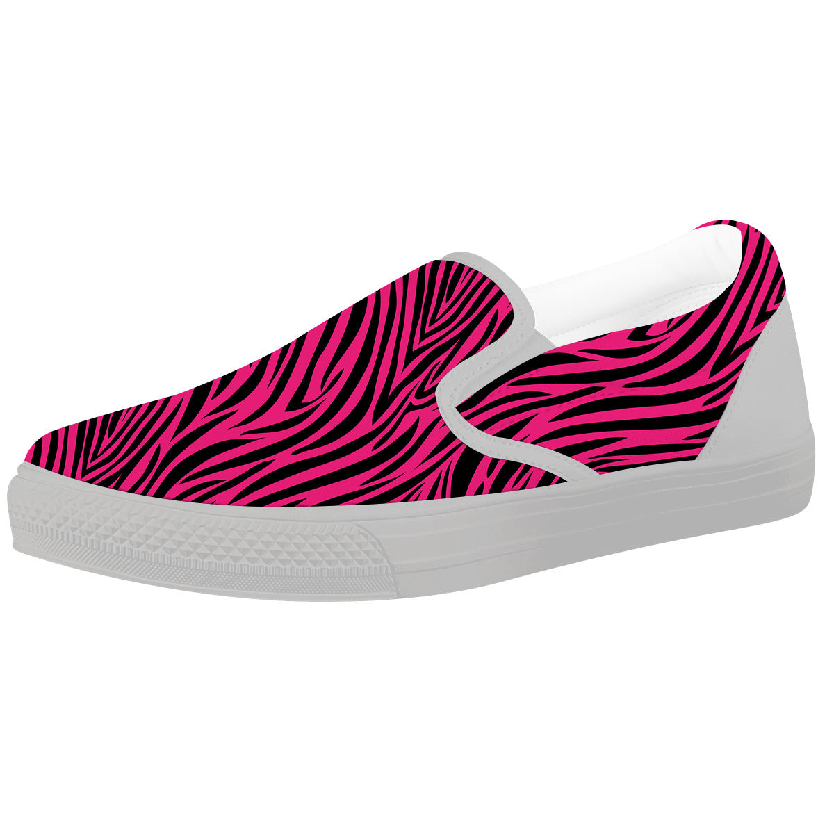 Zebra Hot Pink Print Pattern White Slip On Shoes-grizzshop
