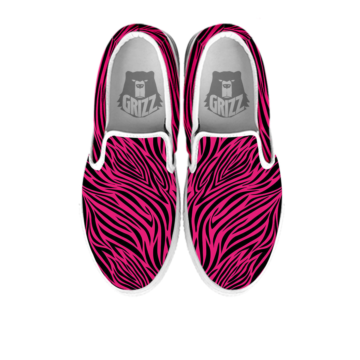 Zebra Hot Pink Print Pattern White Slip On Shoes-grizzshop