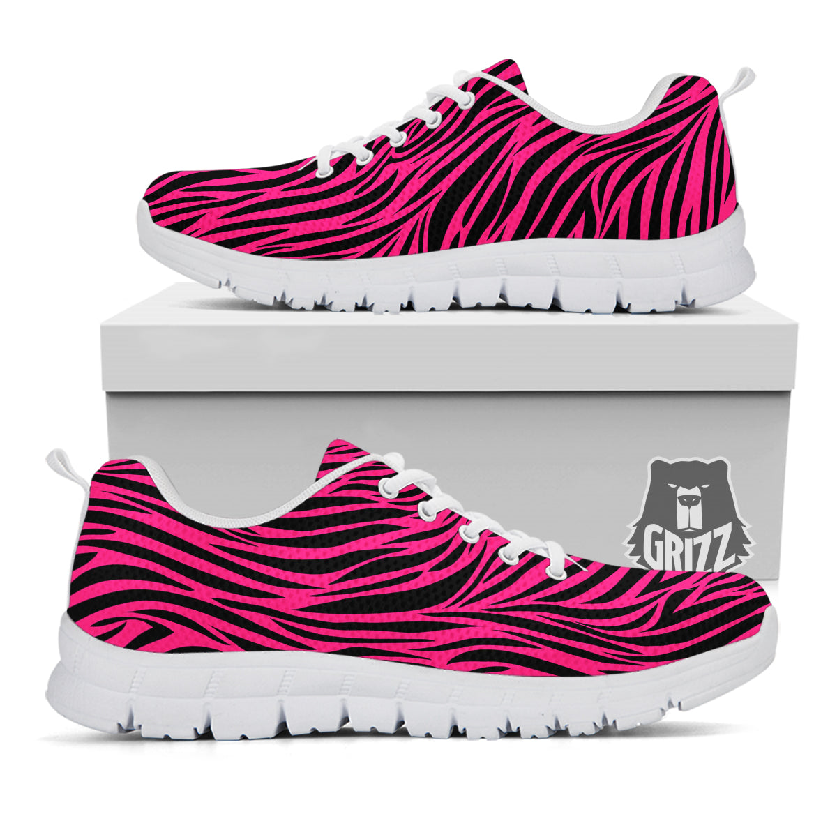 Zebra Hot Pink Print Pattern White Sneaker-grizzshop
