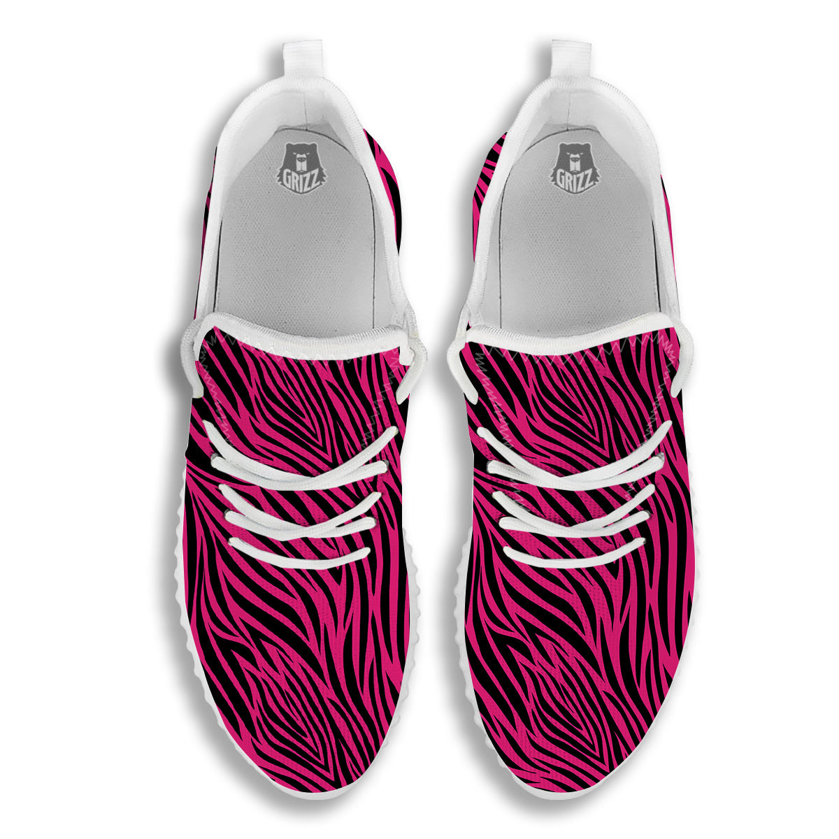 Zebra Hot Pink Print Pattern White Walking Shoes-grizzshop