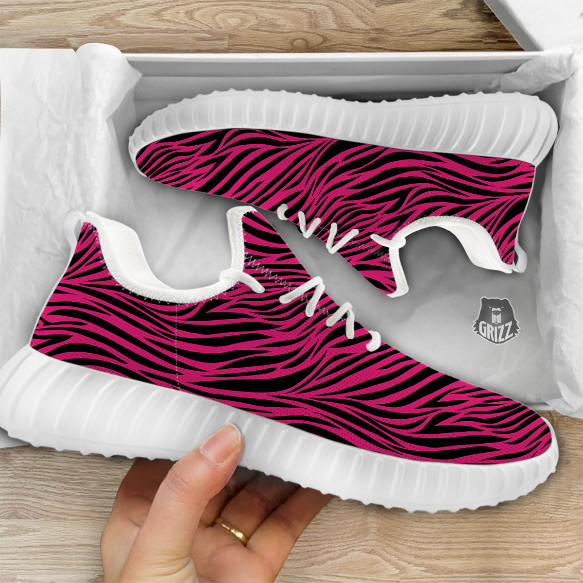 Zebra Hot Pink Print Pattern White Walking Shoes-grizzshop