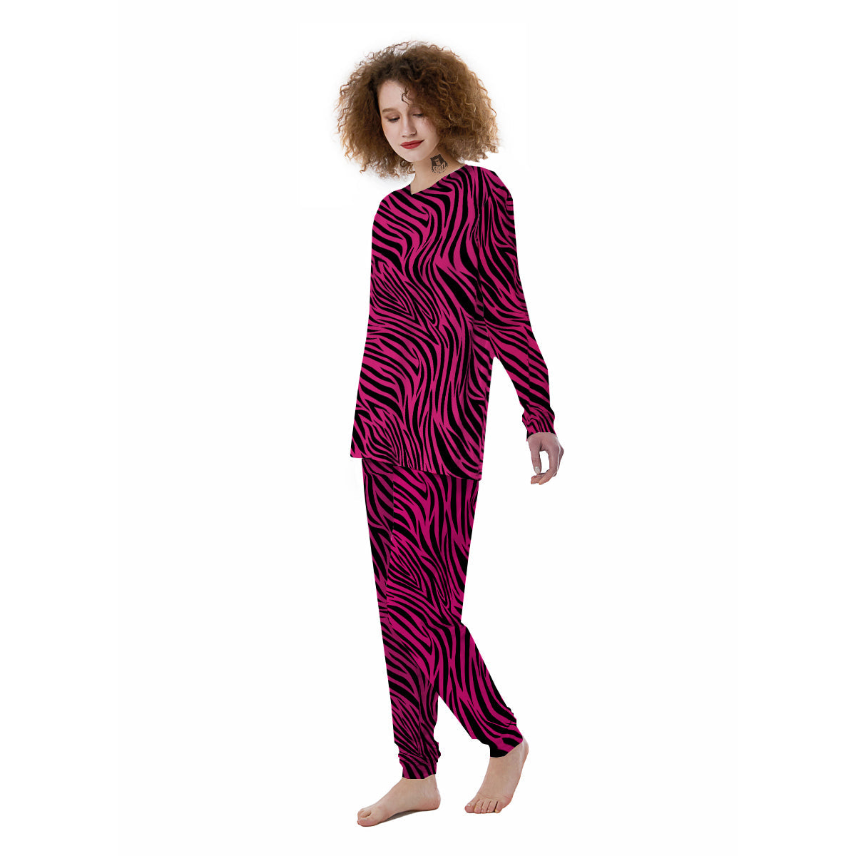 Zebra Hot Pink Print Pattern Women's Pajamas-grizzshop