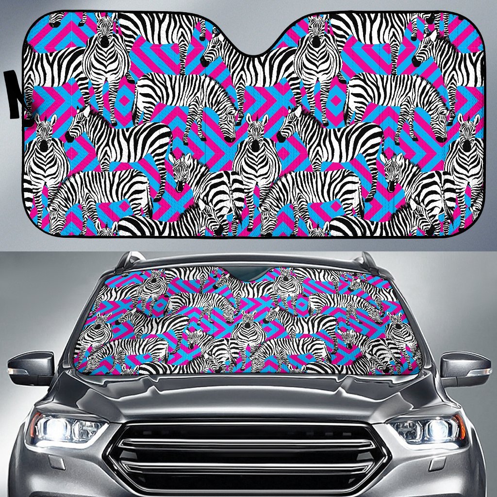 Zebra Neon Pattern Print Car Sun Shade-grizzshop