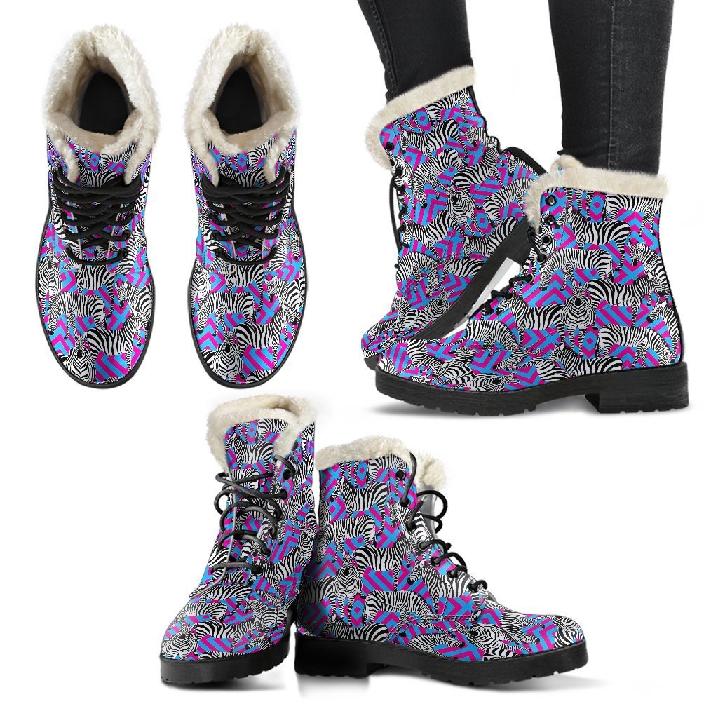 Zebra Neon Pattern Print Comfy Winter Boots-grizzshop
