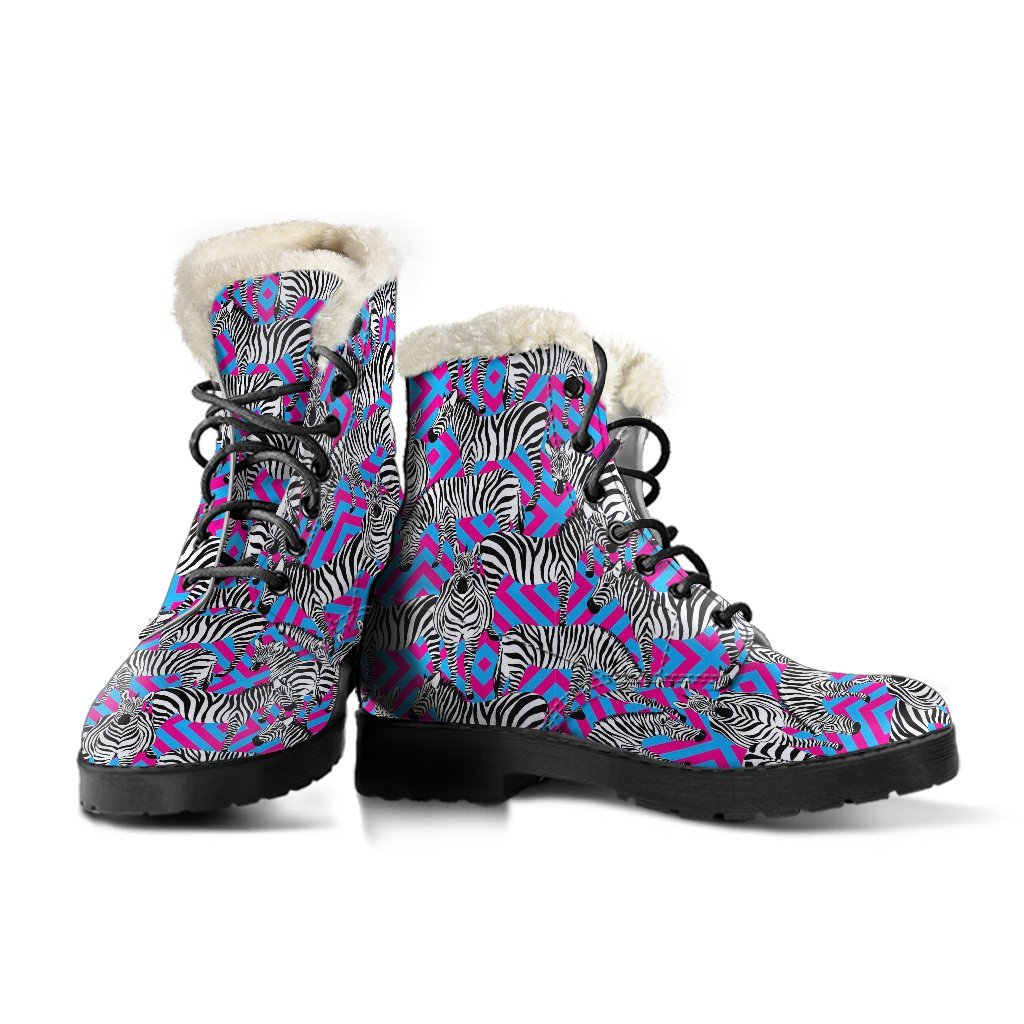 Zebra Neon Pattern Print Comfy Winter Boots-grizzshop