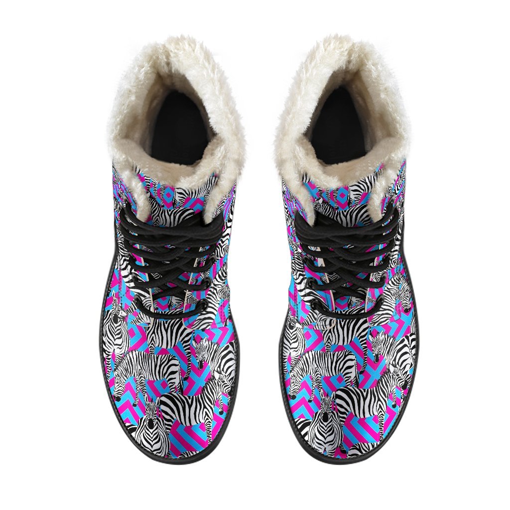 Zebra Neon Pattern Print Comfy Winter Boots-grizzshop