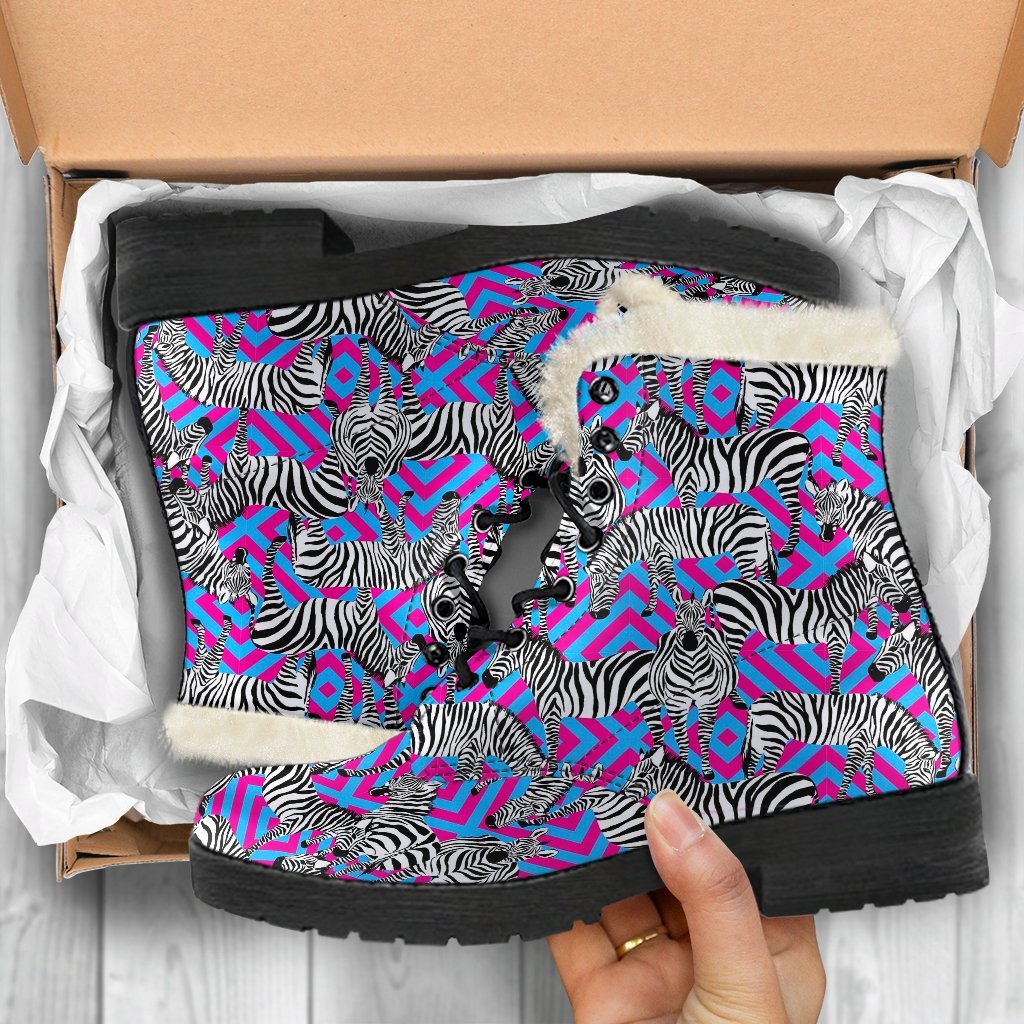 Zebra Neon Pattern Print Comfy Winter Boots-grizzshop